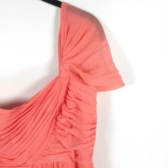 DAVID’S‎ BRIDAL One Shoulder Ruffle Ruched Faux Wrap Chiffon Sheer Dress Size 6 - Picture 8 of 12